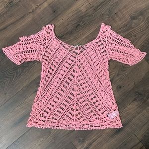 Maurices PINK crocheted net small top